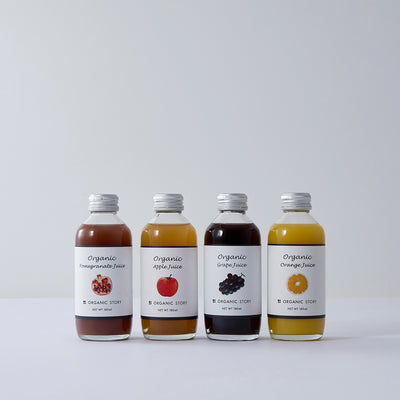 NEW！【4本セット】ざくろ･りんご･ぶどう･オレンジジュース(オーガニック・ストレート果汁100%)}