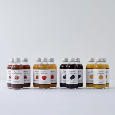 NEW！【12本セット】ざくろ・りんご・ぶどう・オレンジジュ―ス(オーガニック・ストレート果汁100%)}